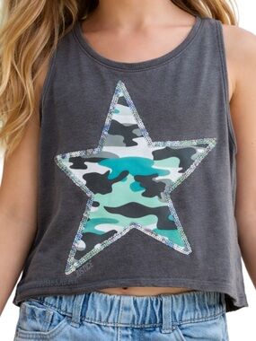 Girls Justice Active Tank Top Size 10 Gray Camo Star Graphic